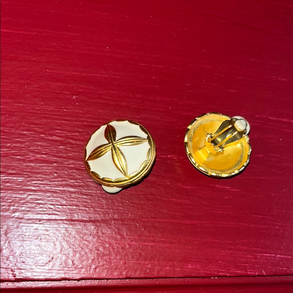 Gold and Cream Clip-On Earrings